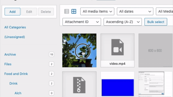 Media Library Organizer: Tree View: Grid View: Categorize